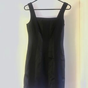 Black satin striped mini dress by Shelli Segal